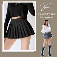 [KB23] Chân váy ngắn xếp ly KOBAN có quần bảo hộ dày dặn màu đen ghi, váy ngắn cạp cao chất chéo hàn cao cấp
