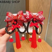 KBBABJ Bé gái Retro Nữ Tua rua Tang Suit Lễ hội năm mới Vải vóc Kẹp tóc tết tóc giả Kẹp tóc nơ Kẹp bên hông Phụ kiện tóc