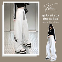 [KC01] Quần dài nỉ ống suông KOBAN chất nỉ 2 da dày dặn cho nam nữ, quần jogger lưng chun mặc được 2 kiểu