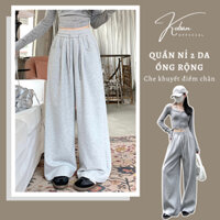 [KC03] Quần dài ống rộng nữ KOBAN chất nỉ 2 da dày dặn, quần cạp chun dáng dài có túi 2 bên màu ghi xám