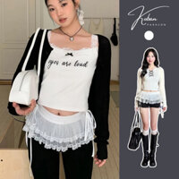 [KC11] Váy ren ngắn 2 tầng cột nơ KOBAN, phụ kiện quần áo nữ phong cách Hàn Quốc