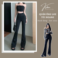 [KC23-umi hàn] Quần loe cạp cao Koban chất umi màu ghi xám, đen