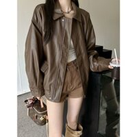 kda5s3|áo khoác da pu nam nữ cá tính dáng dài thời trang cổ điển retro hồng kông gdorder