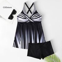 Kdcod * Bộ đồ bơi Tankini Bộ đồ bơi nữ Bộ áo Tankini sọc sành điệu có viền chảy và thân lưng cao Hoàn hảo cho các bữa tiệc trên bãi biển và bơi lội vui nhộn