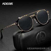 KDEAM Retro Steampunk Round Clip On Sunglasses Men Women Double Layer Removable Lens Baroque Carved Legs Glasses UV400