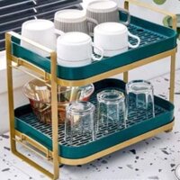 Kệ 2 tầng úp Cốc Chén Bát đĩa. Kệ Đựng Gia Vị Đa Năng Có Khay Ráo Nước, Khung Thép Cao Cấp Sang Trọng