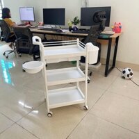 Kệ 3 Tầng Có Bát Nước Và Thùng Rác Có Bánh Xe Đẩy, Kệ Thùng Rác Xe Đẩy 3 Tầng - PRETTY