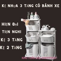 Kệ 3 tầng 💎SALE💎 nhà tắm có bánh xe di động và giỏ xách đựng quần áo thông minh bằng nhựa plastic nhập khẩu cao cấp