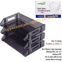 Kệ 3 tầng Xukiva 205-3 - kệ tháo ráp NGANG đựng hồ sơ A4 nhựa PP 35.5x26x28.6cm màu trong đen