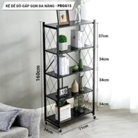 Kệ 5 Tầng Có Bánh Xe Gấp Gọn (Sơn Tỉnh Điện Đen)