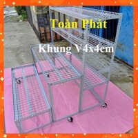 Kệ bậc thang sắt V lỗ 3 bậc_ 5 tầng (Khung V4_dạng vỉ ô lưới sắt ) gắn bánh xe