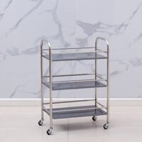 Kệ Bằng Thép Không Gỉ Để Sàn Nhà Bếp Rau Lẩu Đẩy Tay Xe Ăn Lò Vi Sóng Lò Nướng Ba Lớp Có Bánh Xe