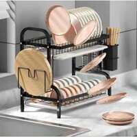 Kệ bát đĩa 2 tầng đa năng SƠN TĨNH ĐIỆN có hộp đựng đũa và kệ để dao thớt, CÓ KHAY HỨNG NƯỚC(MĐ)