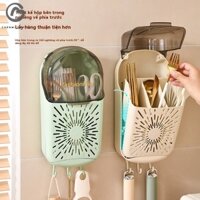 Kệ bếp dao kéo treo tường có nắp đựng đũa nhựa thoát nước chống bụi