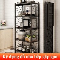 Kệ bếp gấp gọn HOMELOVE Kệ sắt đựng đồ nhà bếp lò vi sóng đa năng nhiều tầng có bánh xe không cần lắp đặt