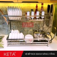 Kệ bếp inox 304 úp chén dĩa  xoong nồi đa năng 2 tầng