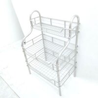 Kệ bếp INOX cao cấp cầu thang cong 3 tầng (40x60cm) kệ úp chén bát đĩa phòng bếp, có kệ gia vị, tặng kèm nút chân
