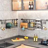 Kệ Bếp Inox Treo Tường Thanh Treo Không Đục Lỗ Thanh Treo Ngang Giá Bát Đĩa Có Thể Gập Lại Giá Thoát Nước Gia Dụng