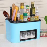 Kệ bếp kèm 3 hũ đựng gia vị nhựa cao cấp Việt Nhật, kệ để đồ nhà bếp có chỗ cắm dao 5758