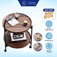 Kệ cafe di động mặt gỗ tròn, bàn trà sofa 2 tầng khung kim loại sơn tĩnh điện, chân con lăn di chuyển linh hoạt
