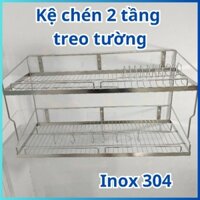 Kệ chén 2 tầng Inox 304 treo tường loại đặc nhiều kích thước - Hàng Việt Nam