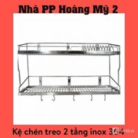 Kệ chén 2 tầng treo tường đa năng Inox 304 100% (nhiều size), rổ úp chén, giá để bát