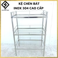 Kệ chén bát 100% INOX 304 cao cấp 3 tầng, dụng cụ nhà bếp tiện lợi, kệ đa năng đựng chén bát phòng bếp 28x50x74cm