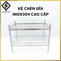 Kệ chén bát 100% INOX 304 cao cấp 2 tầng 38x60x46 cm [có sóng đĩa], dụng cụ nhà bếp tiện lợi, kệ bếp Inox đa năng úp bát