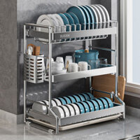 KỆ CHÉN BÁT 3 TẦNG INOX 304 CAO CẤP VỚI KHUNG INOX ĐẶC NGUYÊN KHỐI, KỆ CHÉN BÁT ĐẸP, KỆ CHÉN BÁT TẶNG KÈM CÀI DAO THỚT