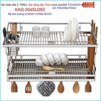 Kệ chén bát Inox Tovashu KAG-304SU262-70cm, kệ chén dĩa 2 tầng inox hộp SUS304 Nhật Bản cao cấp tinh tế đến từng chi tiế