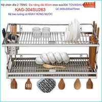 Kệ chén bát Inox Tovashu KAG-304SU263-80cm, kệ chén dĩa 2 tầng inox hộp SUS304 Nhật cao cấp tinh tế đến từng chi tiết