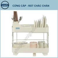 Kệ Chén Bát Nhựa Inox 2 Tầng Inochi Có Khay Thoát Nước Thông Minh Dùng Để Làm Giá Úp Chén Dĩa, Bát Đĩa Trên Chậu Rửa