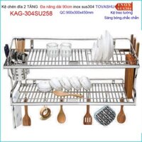 Kệ chén bát Tovashu KAG-304SU258-90cm, kệ 2 tầng úp chén dĩa đa năng inox 304 Nhật Bản 90cm