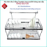 Kệ chén bát Tovashu KAG-SU135-70cm, kệ chén dĩa 2 tầng thanh treo inox hộp SUS304 Nhật Bản cao cấp siêu bền
