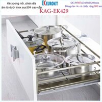 Kệ chén bát xoong nồi Euro âm tủ bếp inox 304, Kệ đa năng ray kéo tủ bếp dưới 90cm KAG-304EK429, khuyến mãi phí lắp đặt