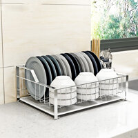 Kệ chén cao cấp Inox 304 HOBBY KC2 kèm ống đũa và khay nhựa hứng nước - 2 size tùy chọn - không rỉ sét  - Ngang 41cm