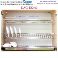 Kệ chén dĩa 3 tầng âm tủ chữ V KAG-EK403-90cm, kệ chén âm tủ Eurokit 90cm Inox bóng cao cấp
