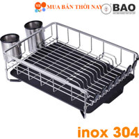 Kệ chén dĩa BAO Inox KCM 3660A kèm 2 hộp đựng muỗng đũa và mâm nhựa thoát nước