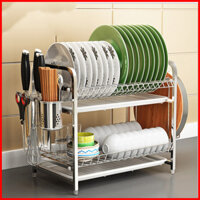 Kệ chén đĩa inox 304 có khay hứng nước, ống cắm đũa thìa, kệ để dao thớt đa năng - Bảo hành 1 năm lỗi 1 đổi mới 7 ngày