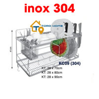 Kệ chén dĩa inox 304 KC09 loại 2 tầng Toro Home, kệ úp bát đĩa nhà bếp, có ống đũa, cài dao thớt inox