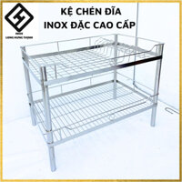 Kệ chén đĩa Inox đặc cao cấp 2 tầng, kệ bếp Inox đựng bát đũa, đồ dùng rửa chén tiện lợi 38x59x46 cm