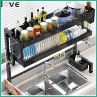 Kệ chén đĩa Thông Minh Trên Bồn Rửa Bát/Giá để bát đĩa đa năng full phụ kiện dùng trong gia đình tiện lợi 65-125CM