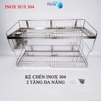 kệ chén inox 304 2 tầng thanh inox đặc, chắc chắn, đa năng có dắt đủa, thớt , đĩa