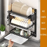Kệ chén inox treo tường giá đựng bát đĩa dán tường thép carbon chống gỉ sét không cần khoan kèm móc