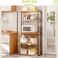 Kệ đa năng 5 tầng kệ gỗ trang trí phòng khách phòng bếp khung thép chống rỉ KAPUCHI - KM06 KM05