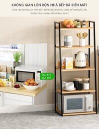 Kệ đa năng 5 tầng, kệ lò vi sóng, để đồ dùng trong bếp khung thép chống gỉ sơn tĩnh điện nhiều kiểu dáng - GM05 GM06 - Hình thang - KHUNG ĐEN