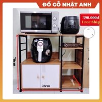 Kệ đa năng có 2 cánh mở để phòng bếp lò vi sóng nồi cơm khung sắt mặt gỗ MDF, Lò nướng mũ bảo hiểm