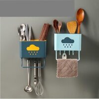 Kệ Dán Tường Để Đũa Muôi Thìa - Ống Đựng Đũa Dán Tường- Kệ Đựng Muỗng Đũa Dán Tường Hình Đám Mây Có Khay Treo Khăn