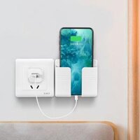 Kệ Dán Tường Để Remote, Đồ Dùng Giá Đỡ Sạc Điện Thoại - Có Móc Treo Giữ Dây Điện