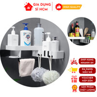 Kệ Dán Tường Nhà Tắm Góc Chữ L Hai Tầng Tiện Dụng, Có Thanh Treo Khăn Kệ Đựng Xà Phòng Đa Năng